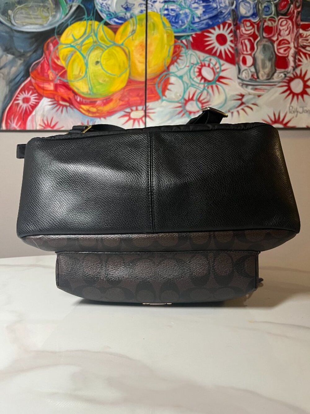Coach Charlie Backpack Signature Brown Black Canvas Leather Trim - Picture 7 of 13